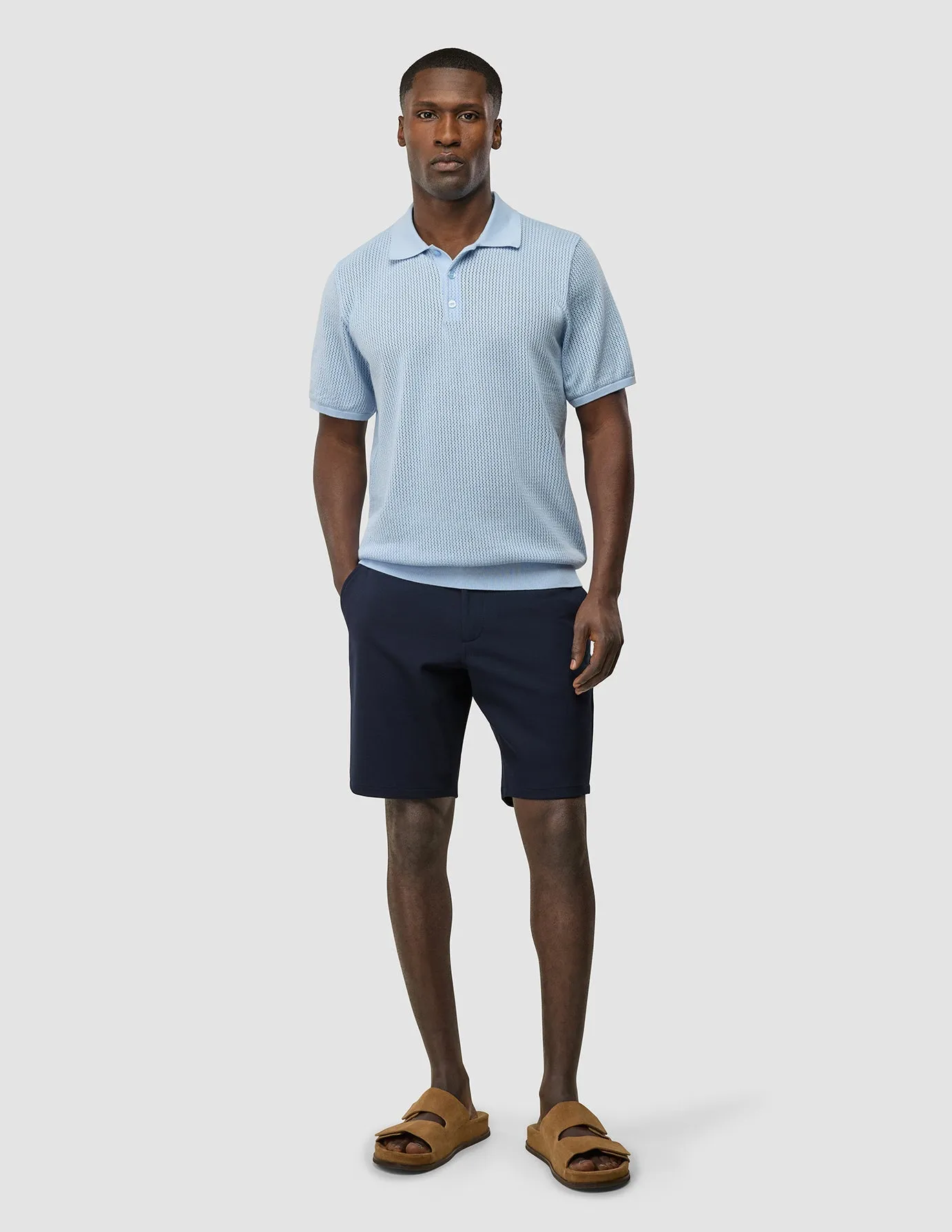 Textured Knitted Short Sleeve Polo Sky Blue sold by Shaping New Tomorrow product image thumbnail 2