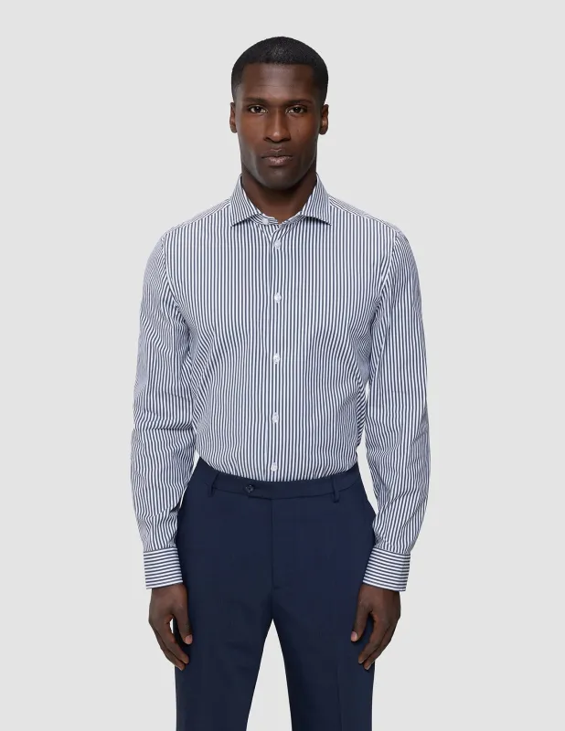 Elevated Shirt Navy Stripe Thin Slim made by Shaping New Tomorrow