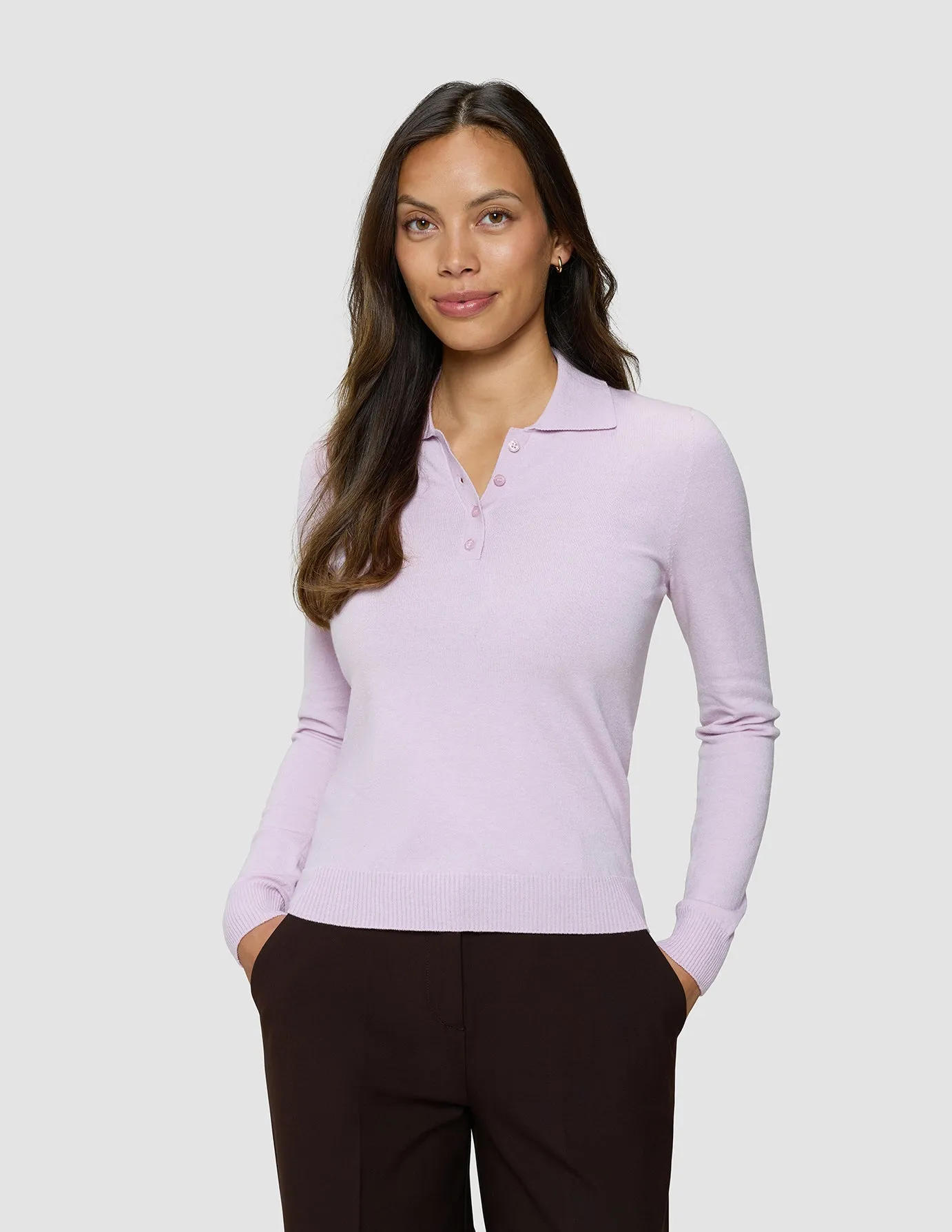 Women's Elevated Knit Polo Soft Pink Melange sold by Shaping New Tomorrow