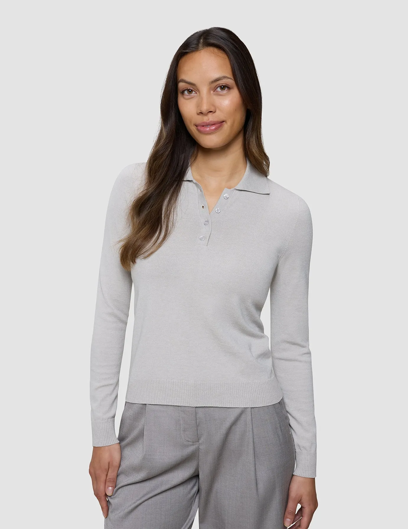 Women's Elevated Knit Polo Cold Beige Melange sold by Shaping New Tomorrow
