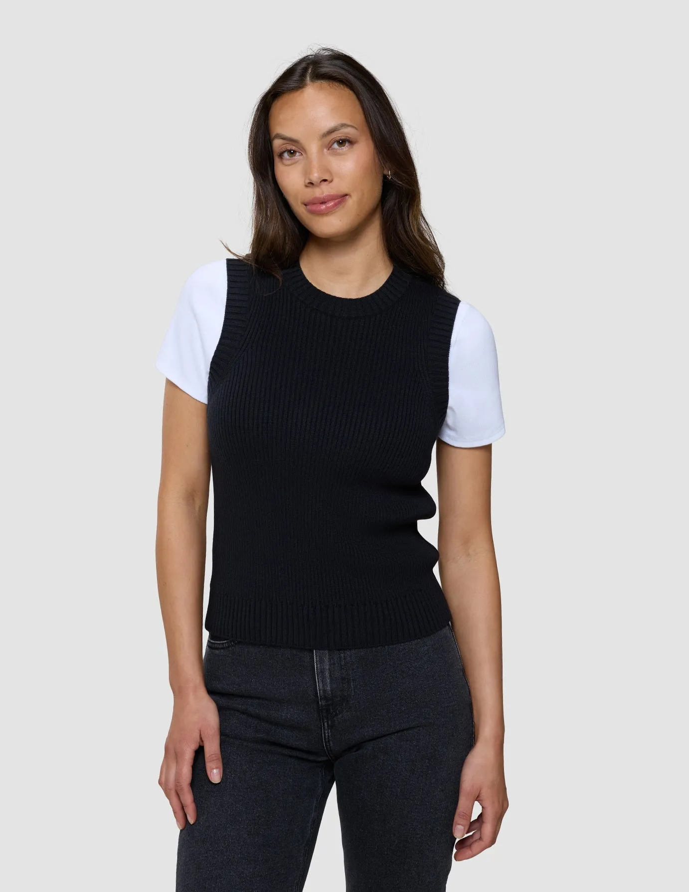 Women's Fine Knit Rib Vest Black sold by Shaping New Tomorrow