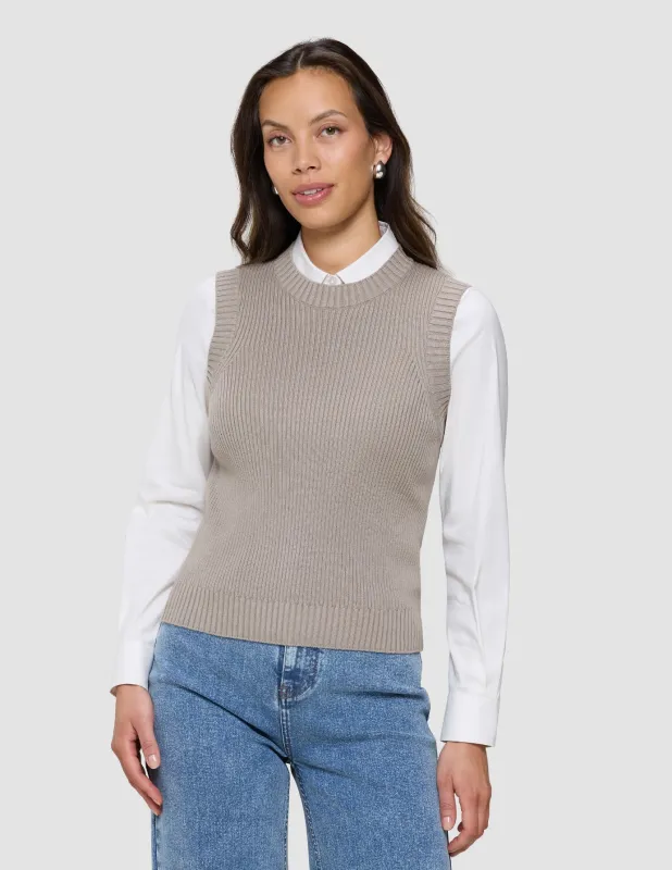 Women's Fine Knit Rib Vest Dark Sand sold by Shaping New Tomorrow