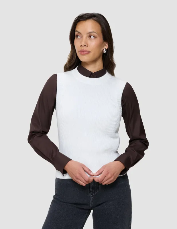 Women's Fine Knit Rib Vest Off White sold by Shaping New Tomorrow