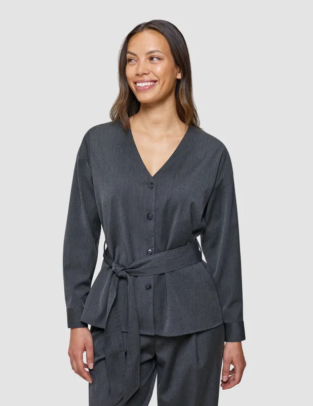 Women's Skye Belted Overshirt Charcoal Melange sold by Shaping New Tomorrow