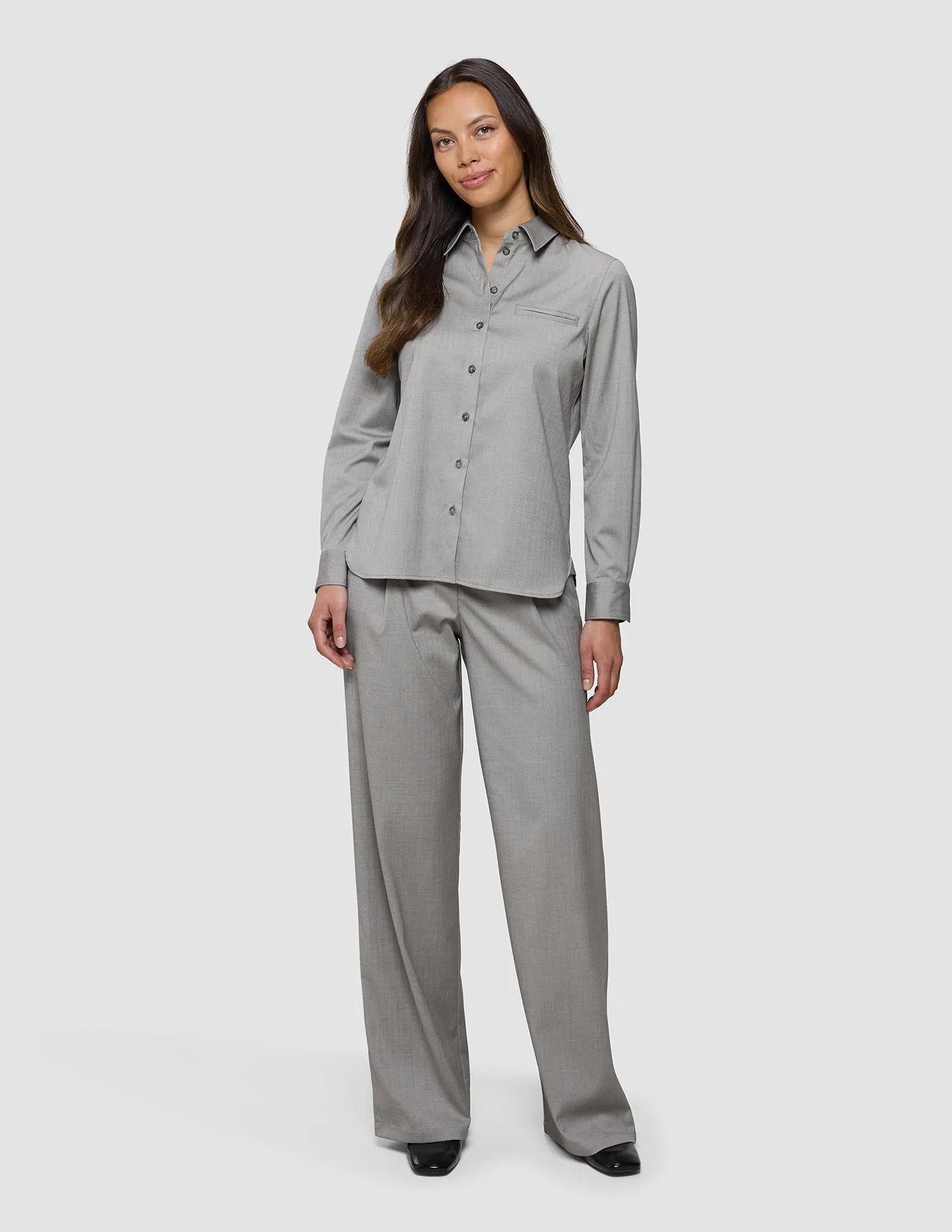 Skye Set Mellow Beige Herringbone Shirt & Wide Pants sold by Shaping New Tomorrow