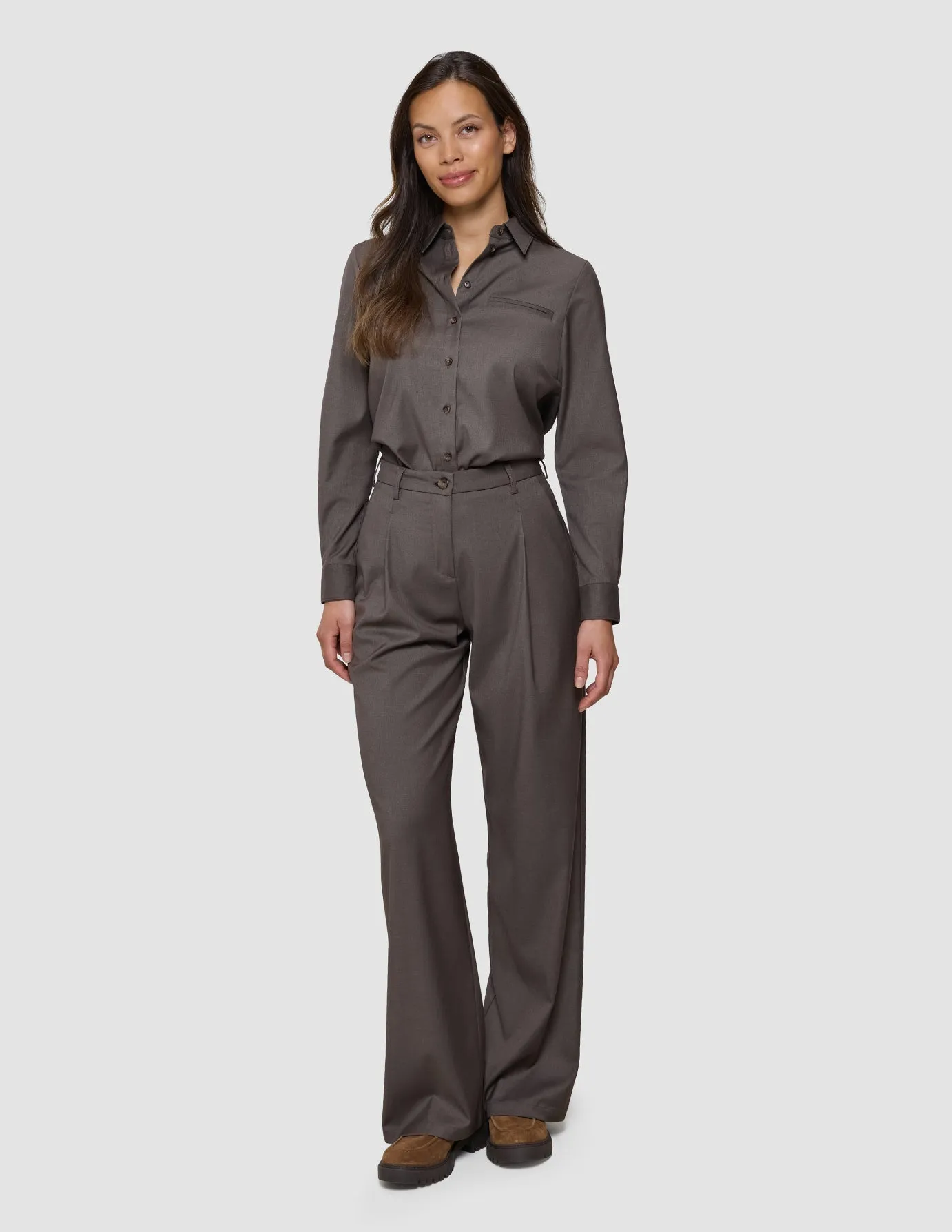 Skye Set Dark Chestnut Melange Shirt & Wide Pants sold by Shaping New Tomorrow product image thumbnail 3