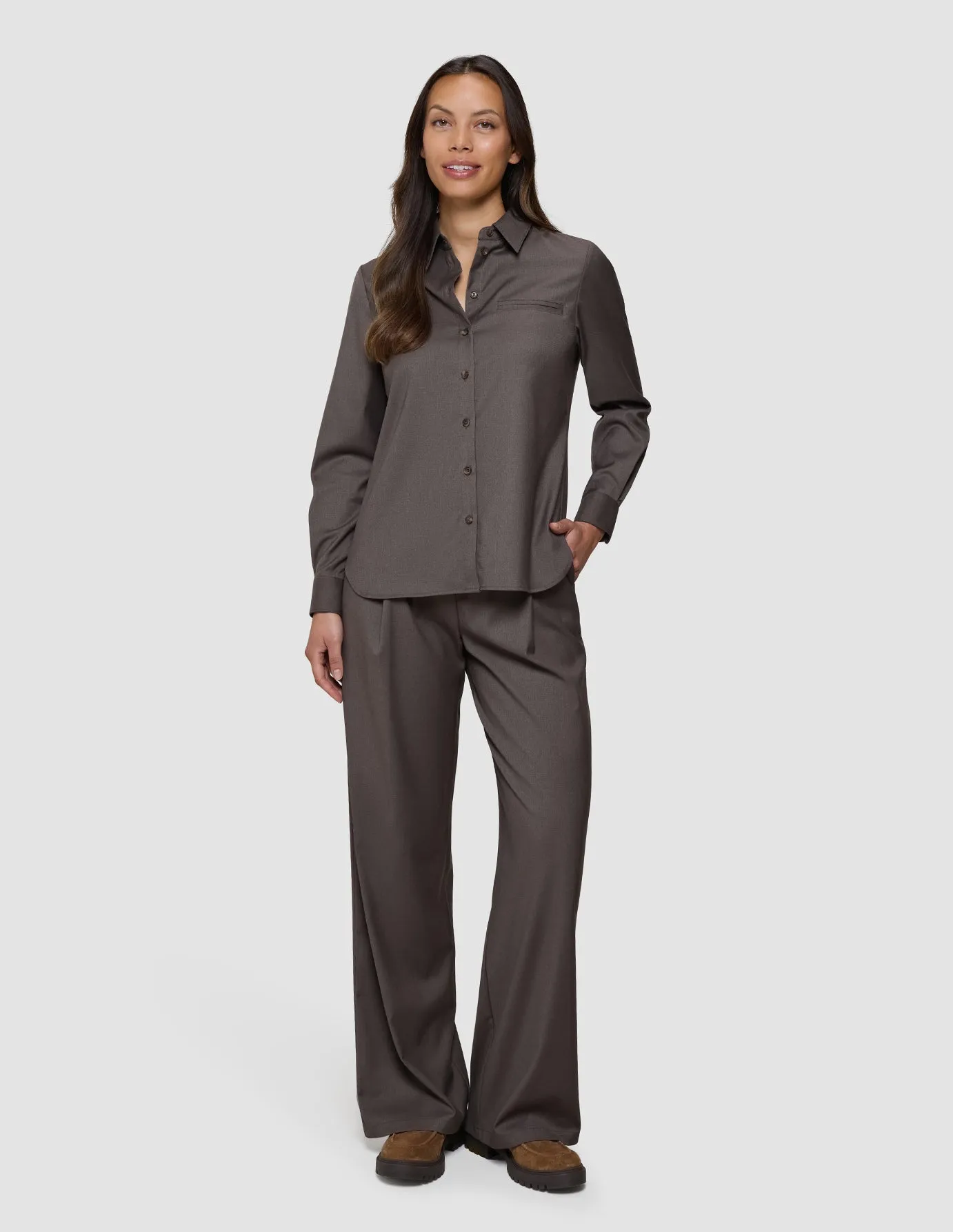Skye Set Dark Chestnut Melange Shirt & Wide Pants sold by Shaping New Tomorrow