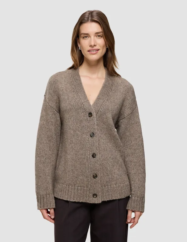 Women's Chunky Soft Wool Knit Cardigan Taupe Melange sold by Shaping New Tomorrow