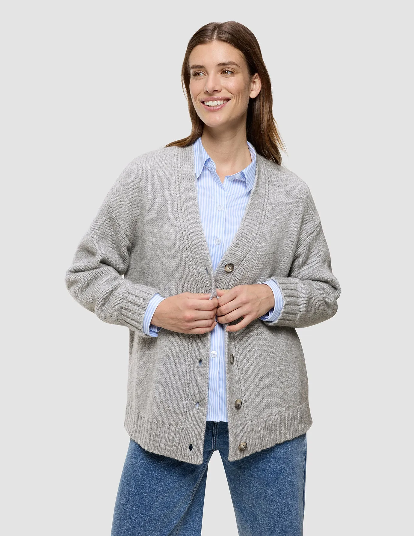 Women's Chunky Soft Wool Knit Cardigan Medium Grey Melange sold by Shaping New Tomorrow product image thumbnail 5