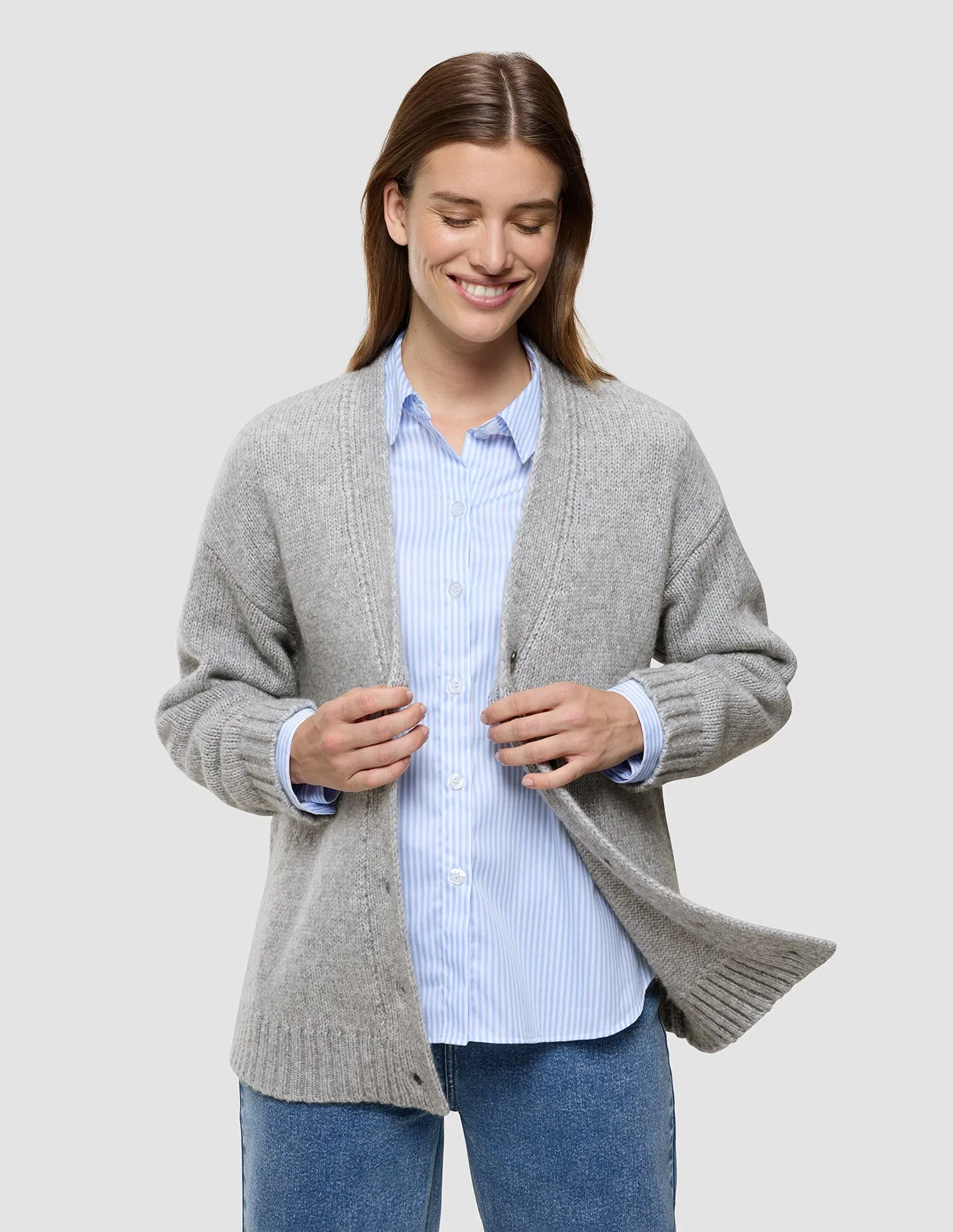 Women's Chunky Soft Wool Knit Cardigan Medium Grey Melange sold by Shaping New Tomorrow product image thumbnail 4