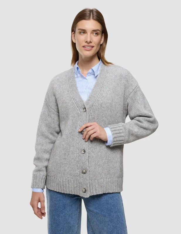 Women's Chunky Soft Wool Knit Cardigan Medium Grey Melange sold by Shaping New Tomorrow