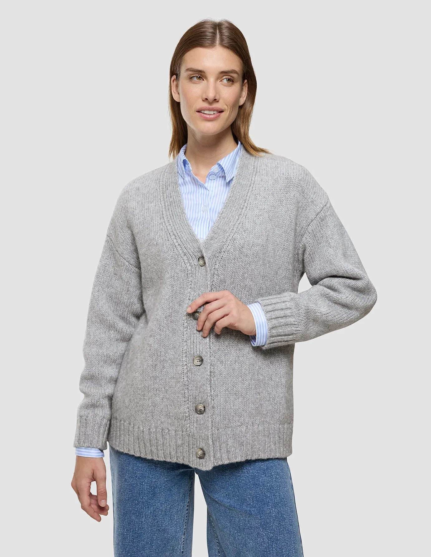Women's Chunky Soft Wool Knit Cardigan Medium Grey Melange sold by Shaping New Tomorrow
