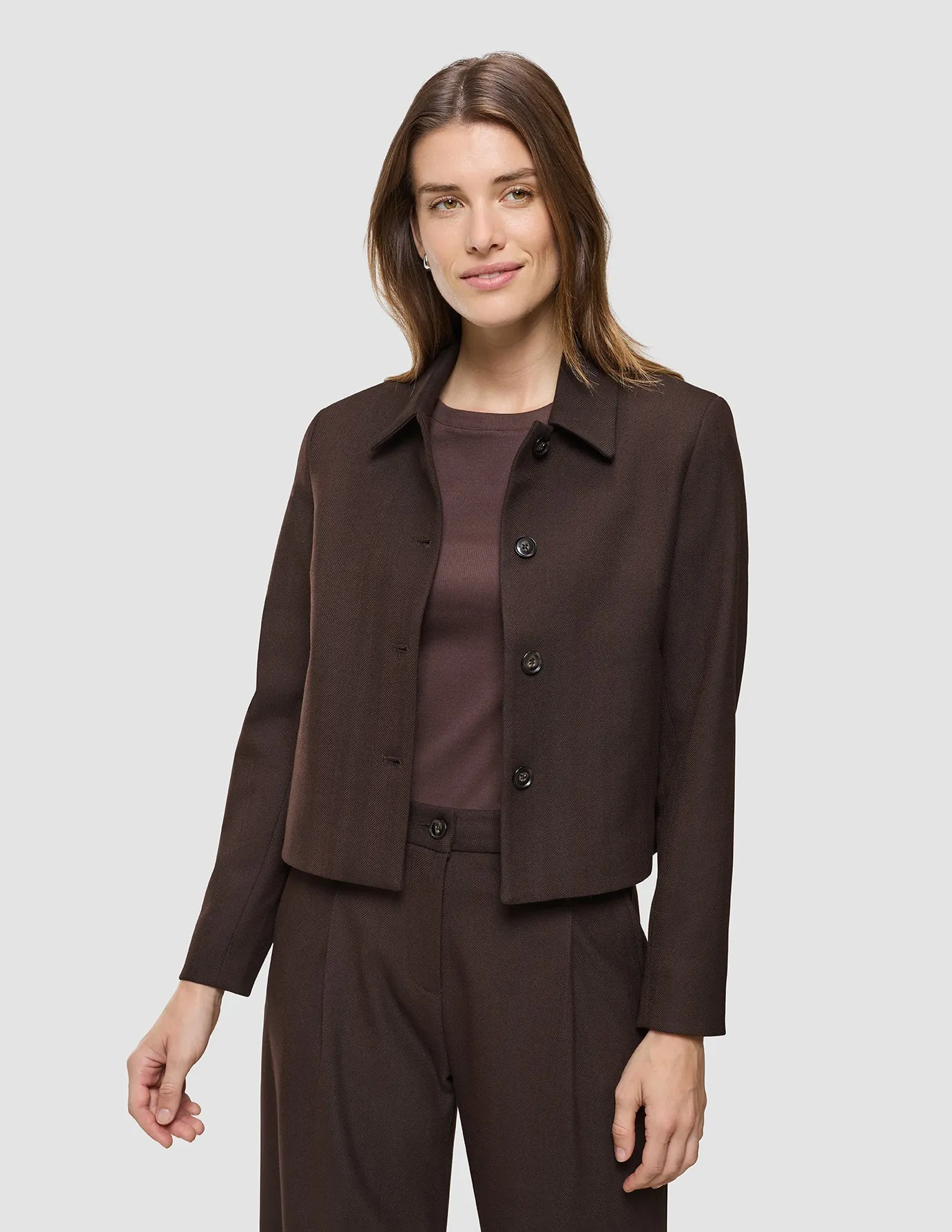 Women's Serene Short Jacket Chocolate Herringbone sold by Shaping New Tomorrow