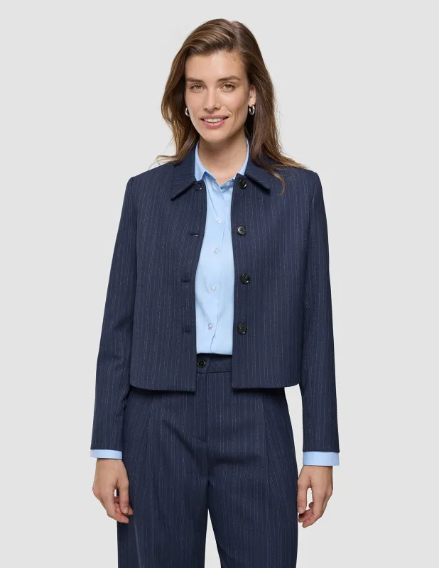 Women's Serene Short Jacket Marine Pinstripe sold by Shaping New Tomorrow