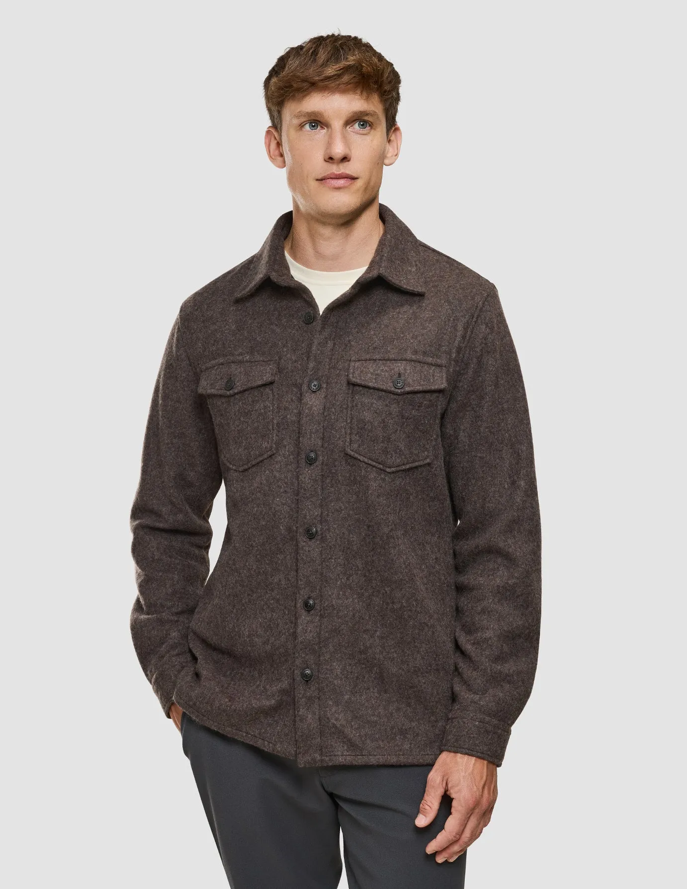Double Layer Wool Overshirt Saddle Brown sold by Shaping New Tomorrow product image thumbnail 5