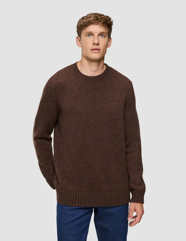 Chunky Soft Wool Knit Crewneck Saddle Brown Melange sold by Shaping New Tomorrow