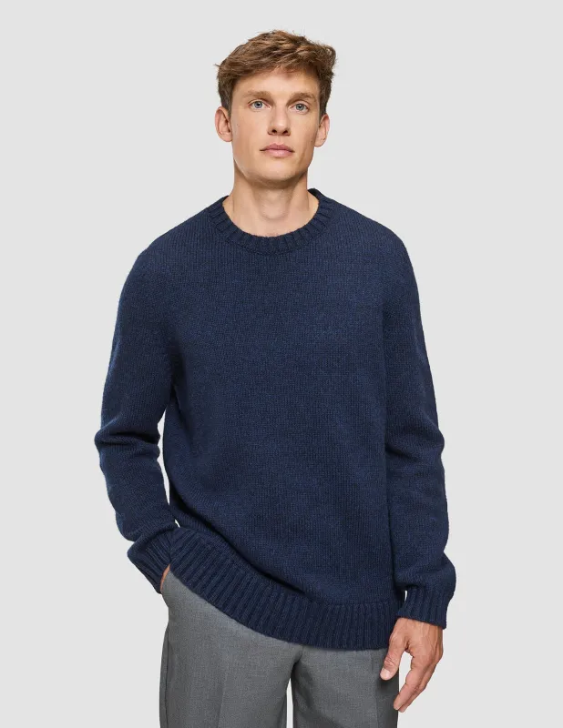 Chunky Soft Wool Knit Crewneck Dark Navy Melange sold by Shaping New Tomorrow