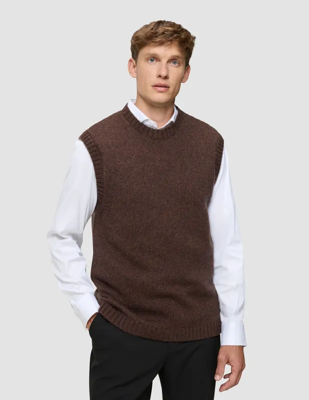 Chunky Soft Wool Knit Vest Saddle Brown Melange sold by Shaping New Tomorrow