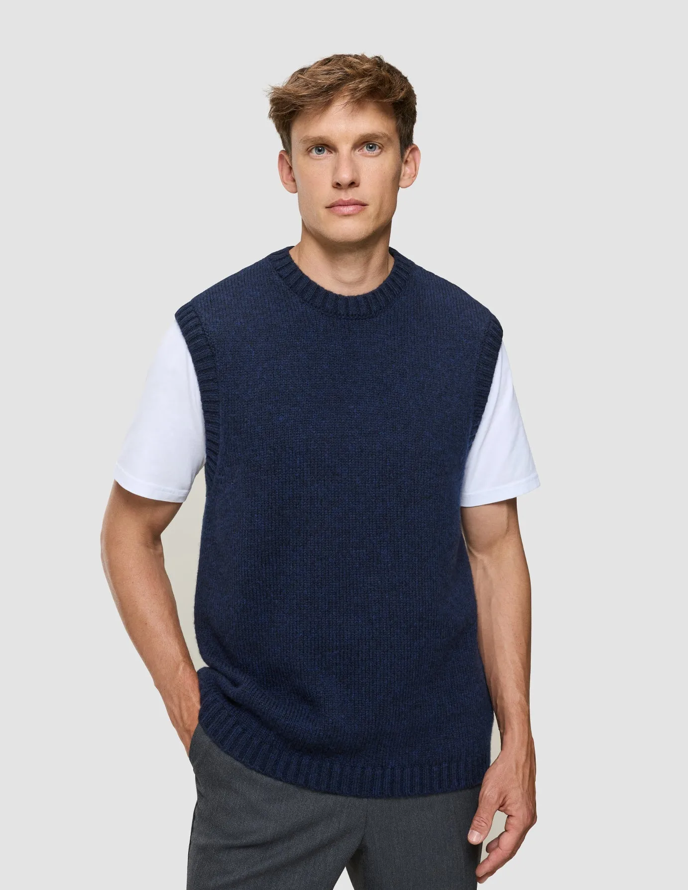 Chunky Soft Wool Knit Vest Dark Navy Melange sold by Shaping New Tomorrow