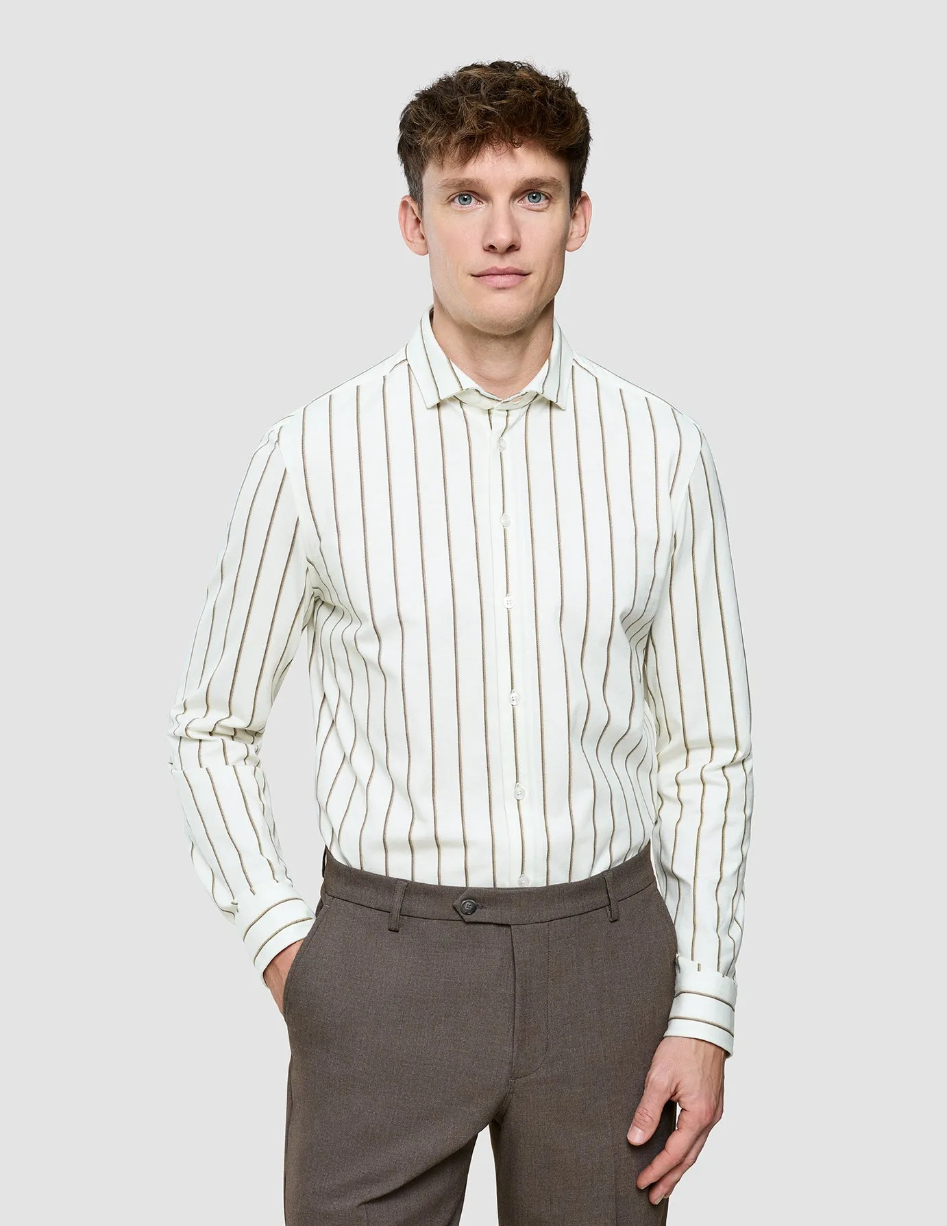 Classic Shirt Sand Herringbone Stripes Slim sold by Shaping New Tomorrow