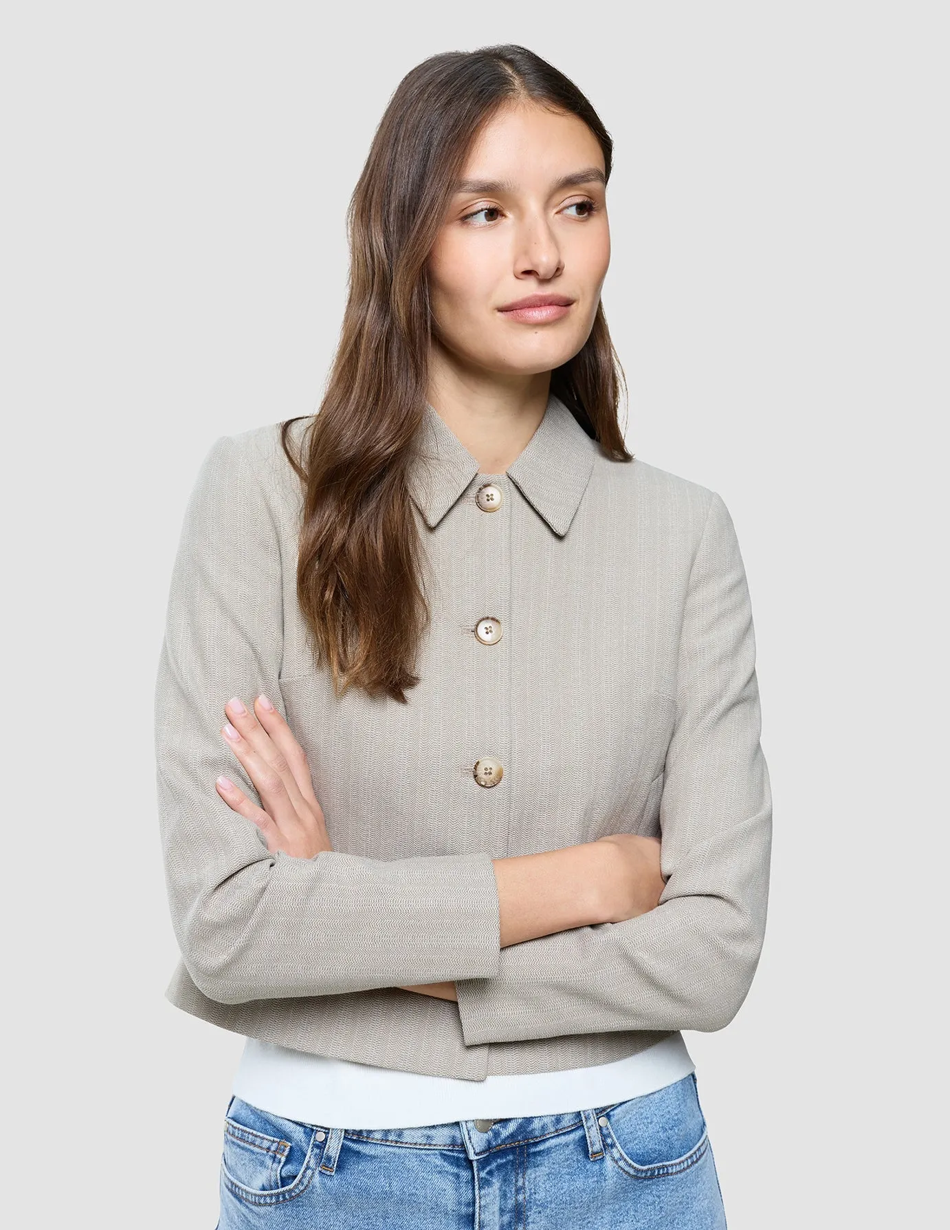 Women Serene Short Jacket Burnt Sugar Herringbone sold by Shaping New Tomorrow product image thumbnail 4