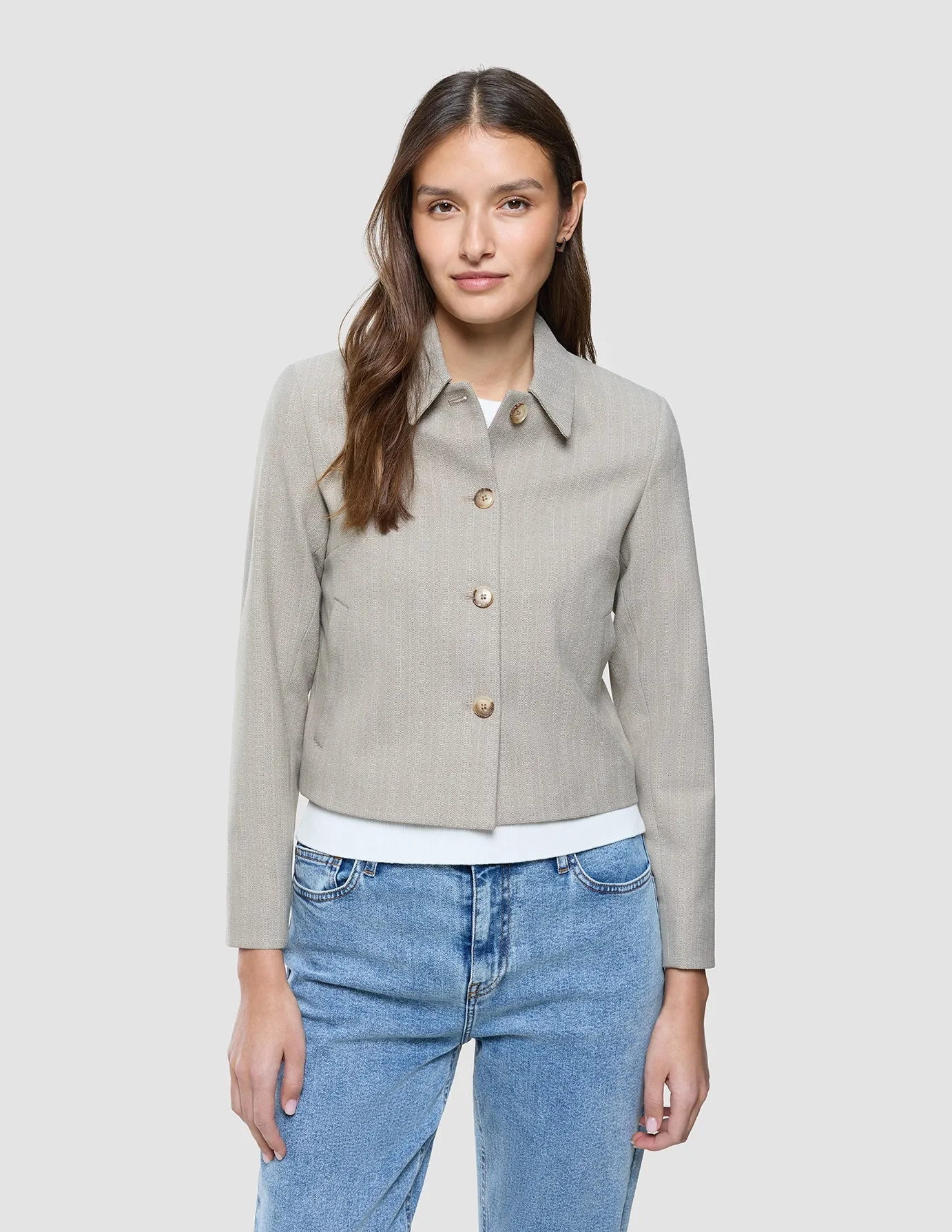 Women Serene Short Jacket Burnt Sugar Herringbone sold by Shaping New Tomorrow