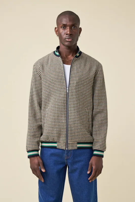 SUTTON DOGTOOTH ZIP BOMBER JACKET sold by Bound