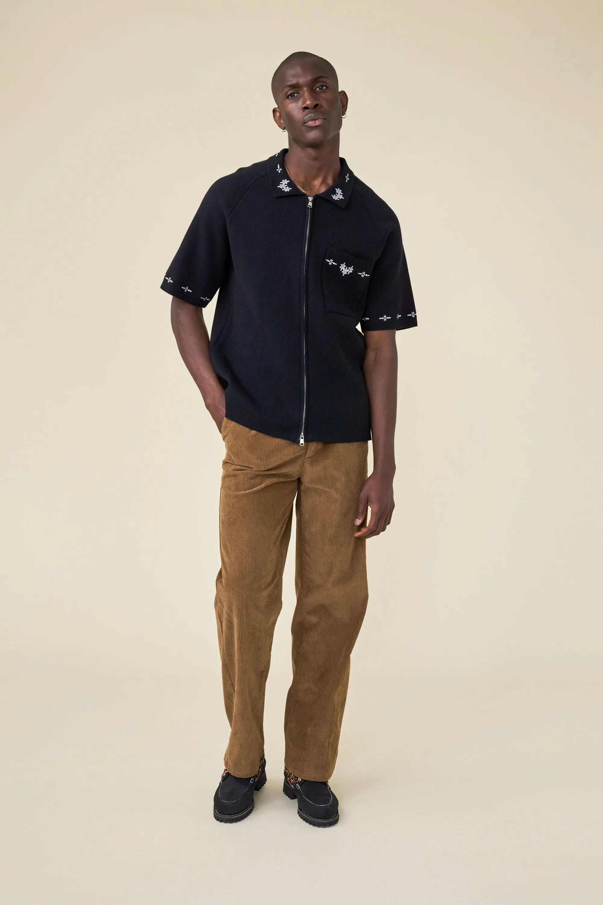 AZTEC CROPPED ZIP KNIT POLO - BLACK sold by Bound product image thumbnail 3