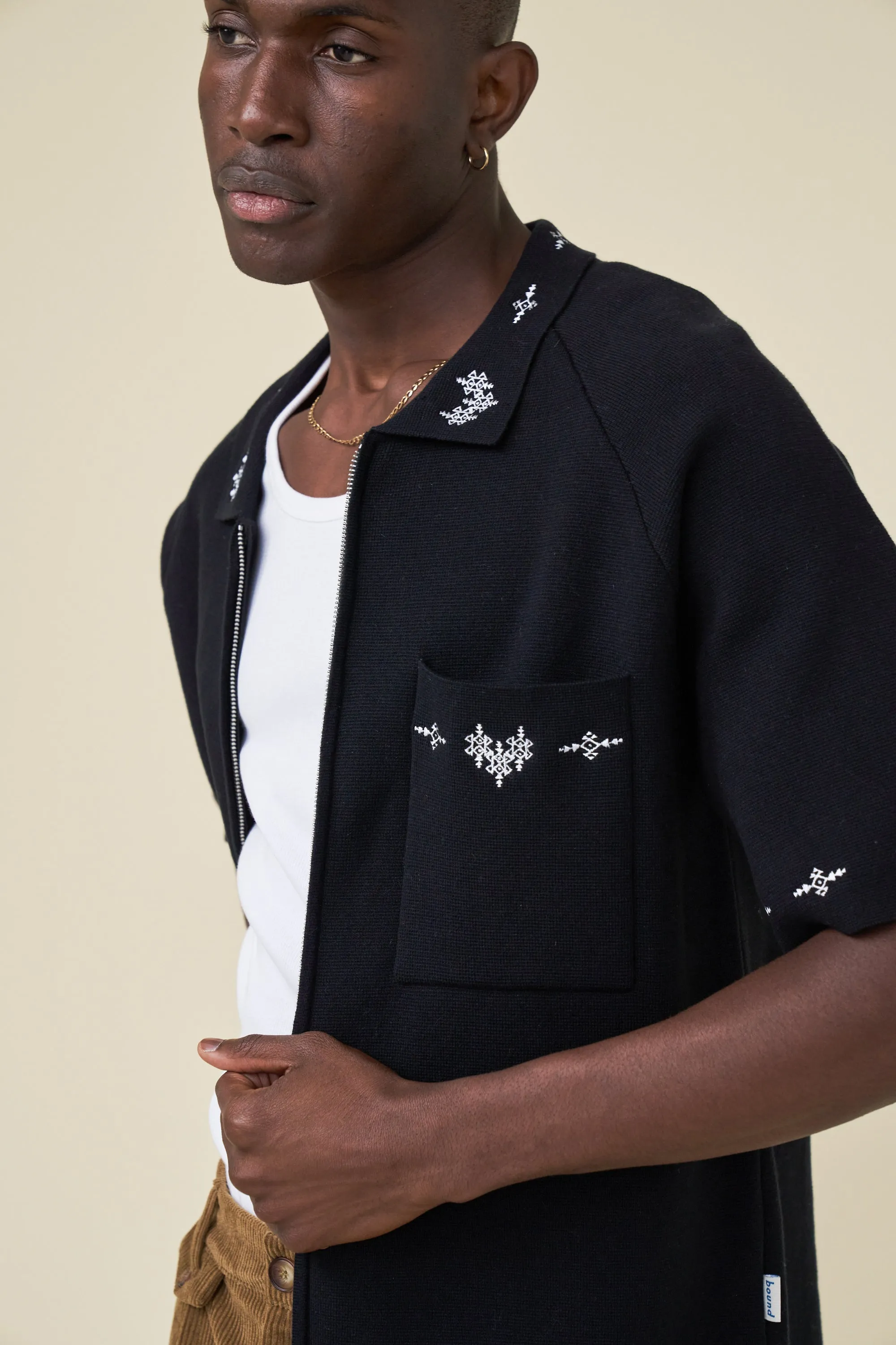 AZTEC CROPPED ZIP KNIT POLO - BLACK sold by Bound product image thumbnail 5