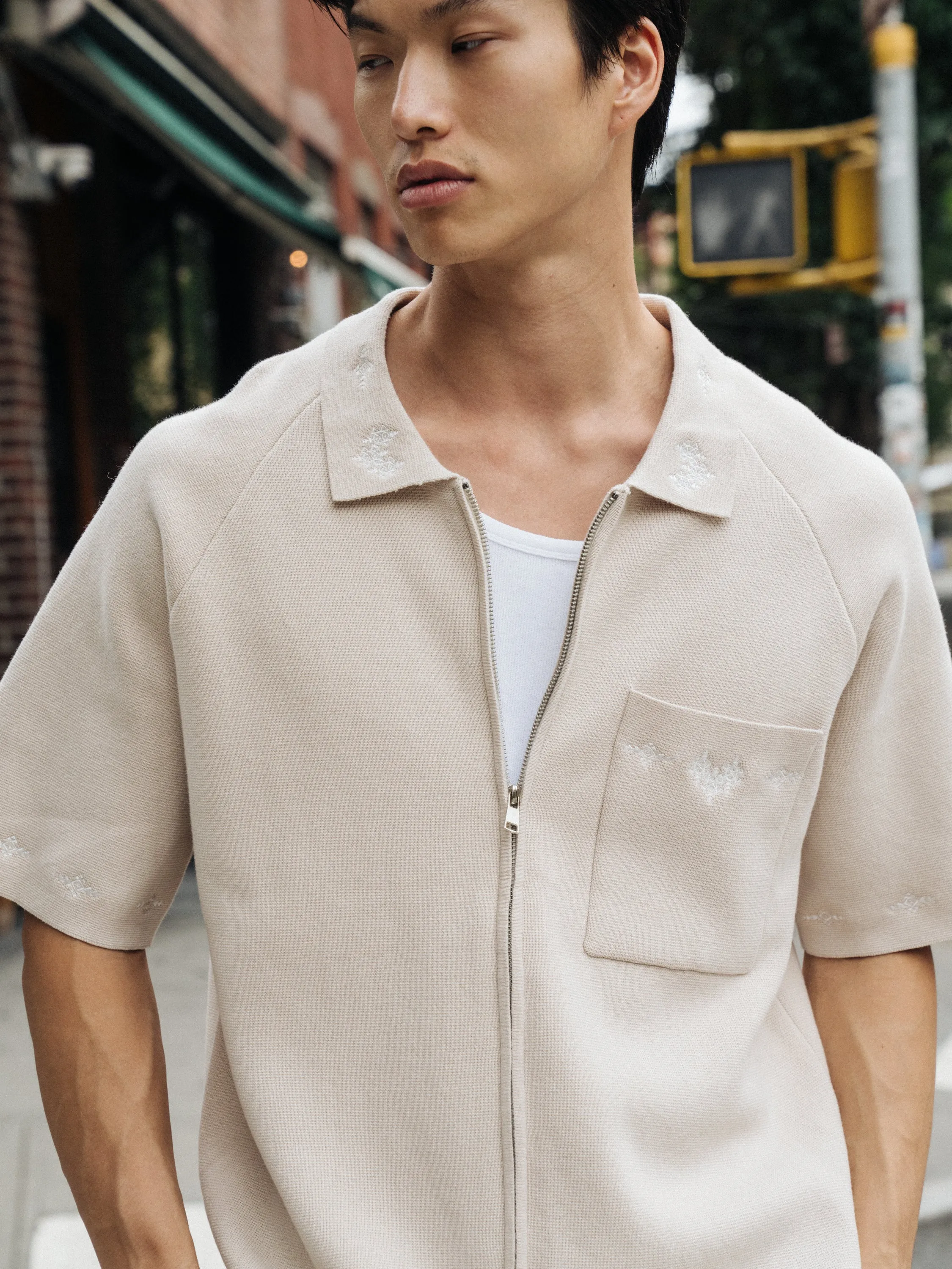 AZTEC CROPPED ZIP KNIT POLO - STONE sold by Bound product image thumbnail 3