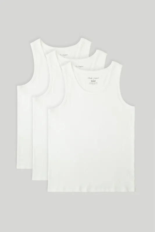 SUSTAIN WHITE RIBBED VEST - 3 PACK sold by Bound