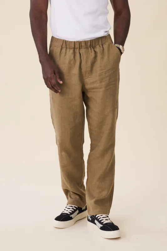 RELAXED LINEN TROUSERS - ARMY GREEN sold by Bound