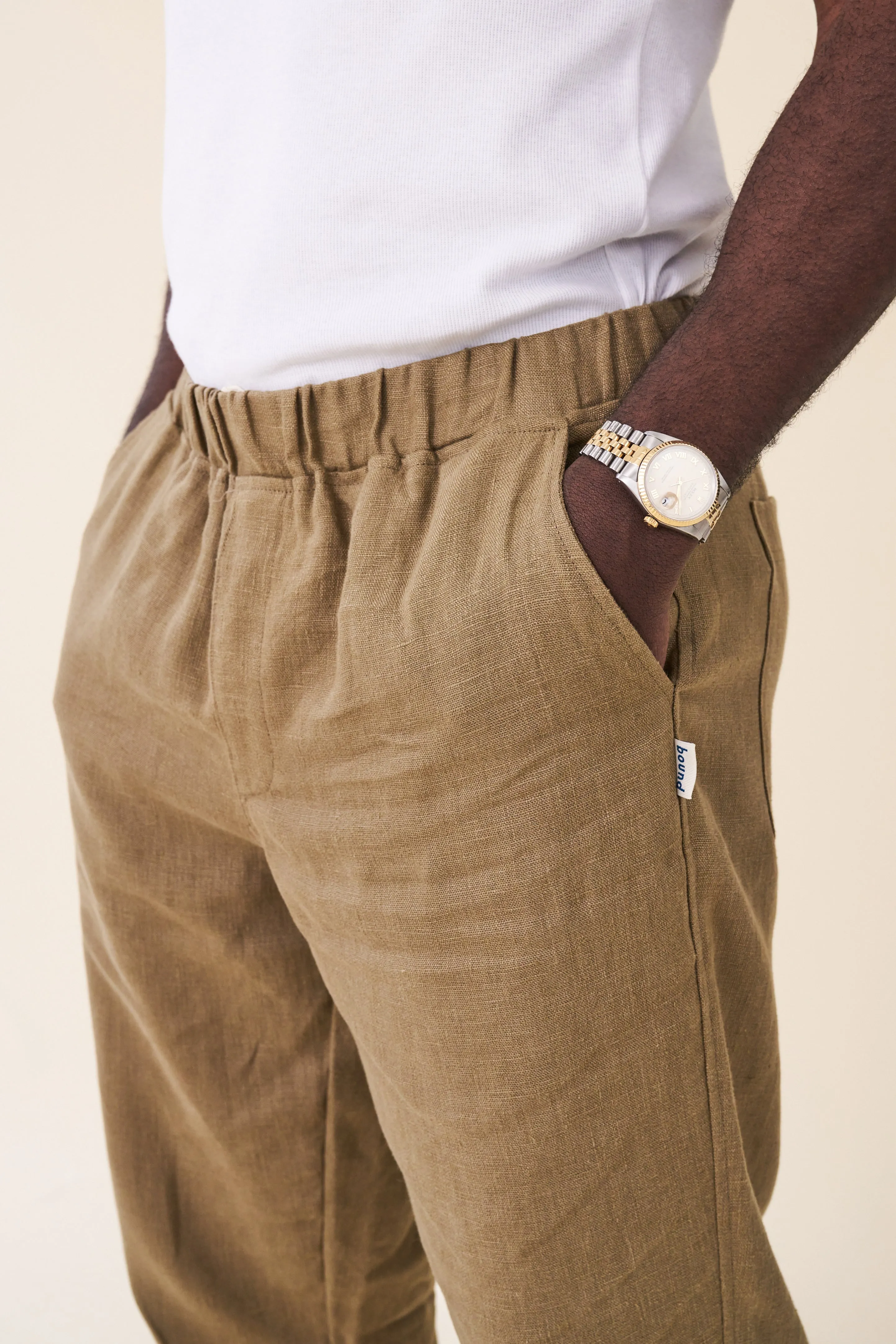 RELAXED LINEN TROUSERS - ARMY GREEN sold by Bound product image thumbnail 4
