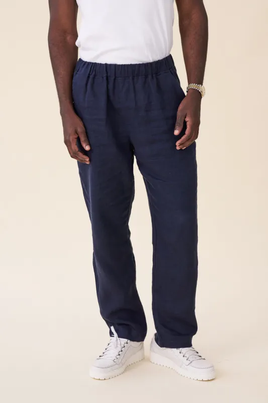 RELAXED LINEN TROUSERS - NAVY sold by Bound