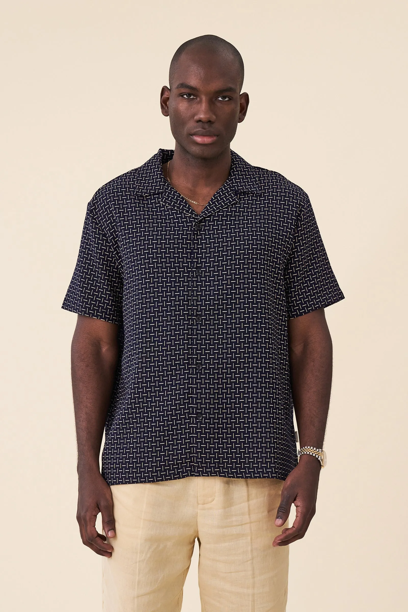 STRIPE CUBAN SS SHIRT - NAVY sold by Bound