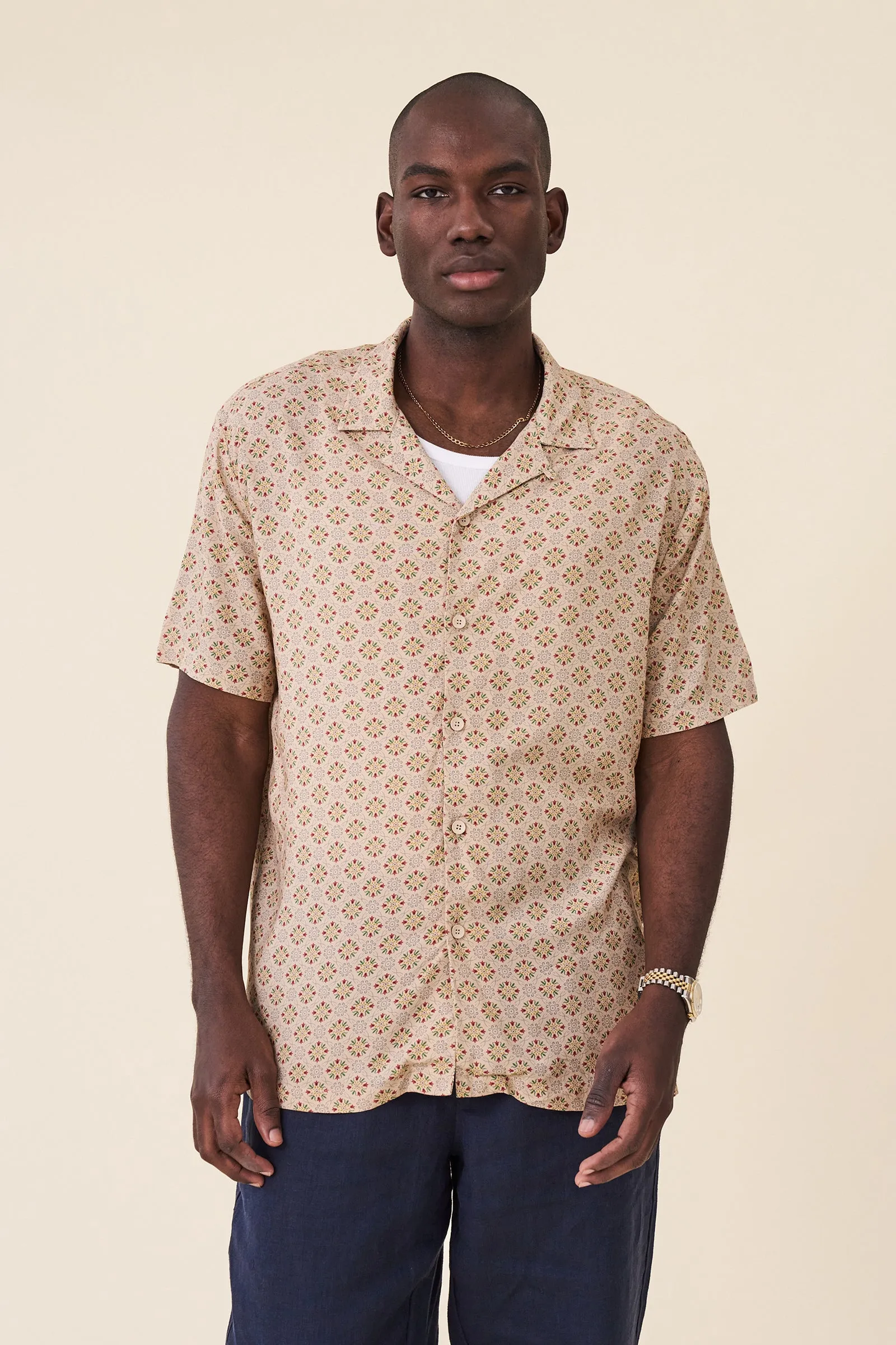 FLORAL MOSAIC RAYON SS SHIRT sold by Bound