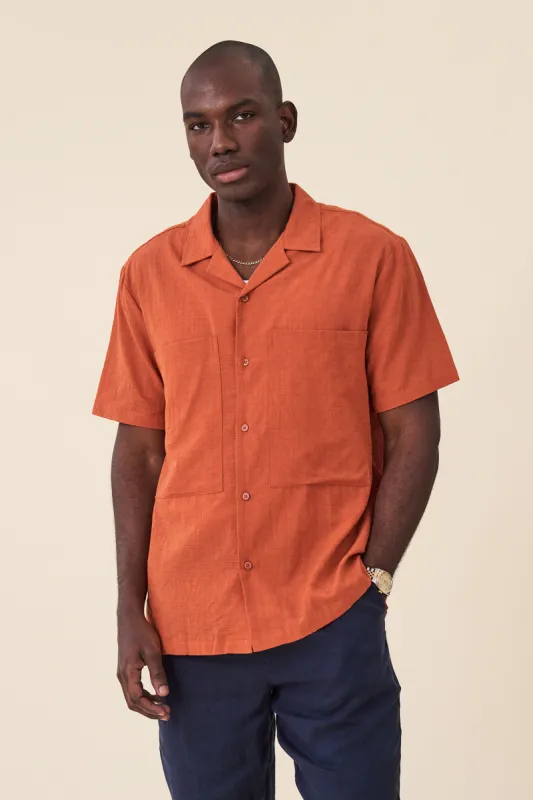 ORANGE OVERSIZED TEXTURED COTTON SHIRT sold by Bound