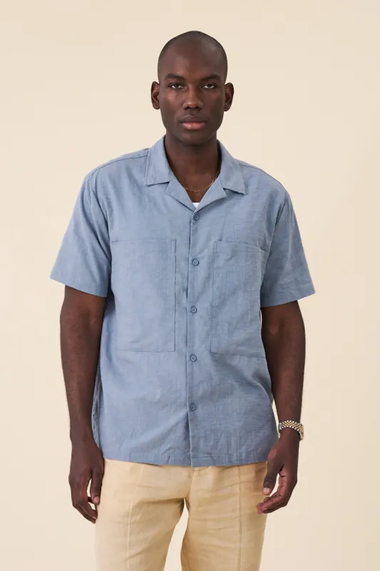 BLUE OVERSIZED TEXTURED COTTON SHIRT sold by Bound