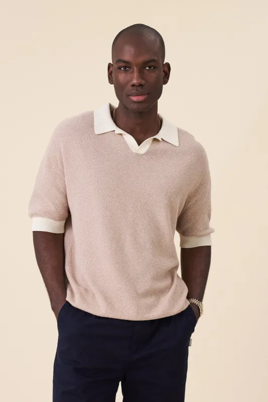 TEXTURED KNIT POLO - OATMEAL sold by Bound