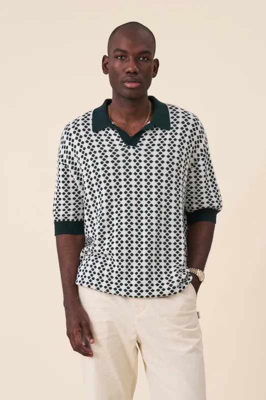 SERRA DOTTED KNIT POLO - WHITE / GREEN sold by Bound