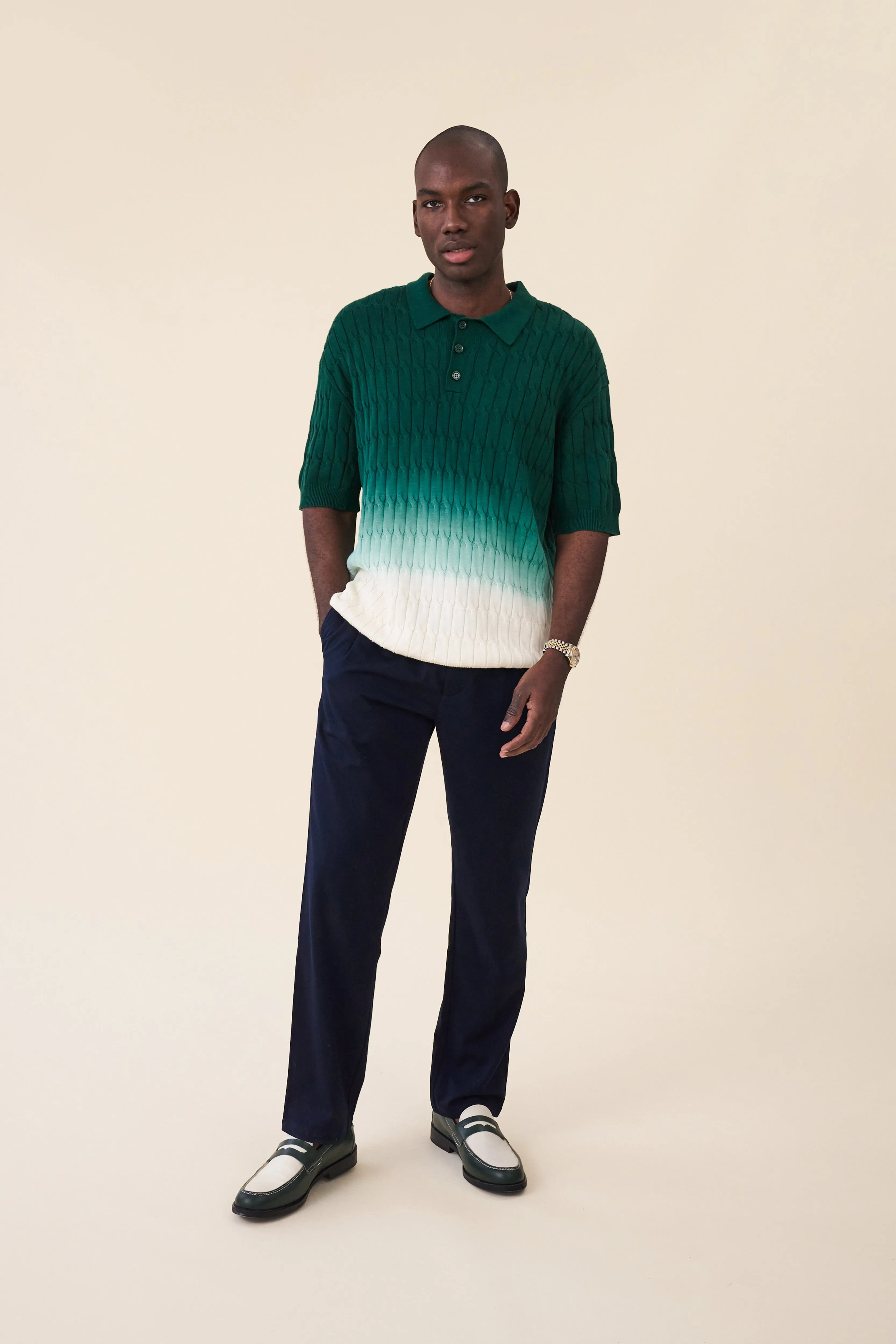 OMBRE CABLE KNIT POLO - FOREST / CREAM sold by Bound product image thumbnail 3