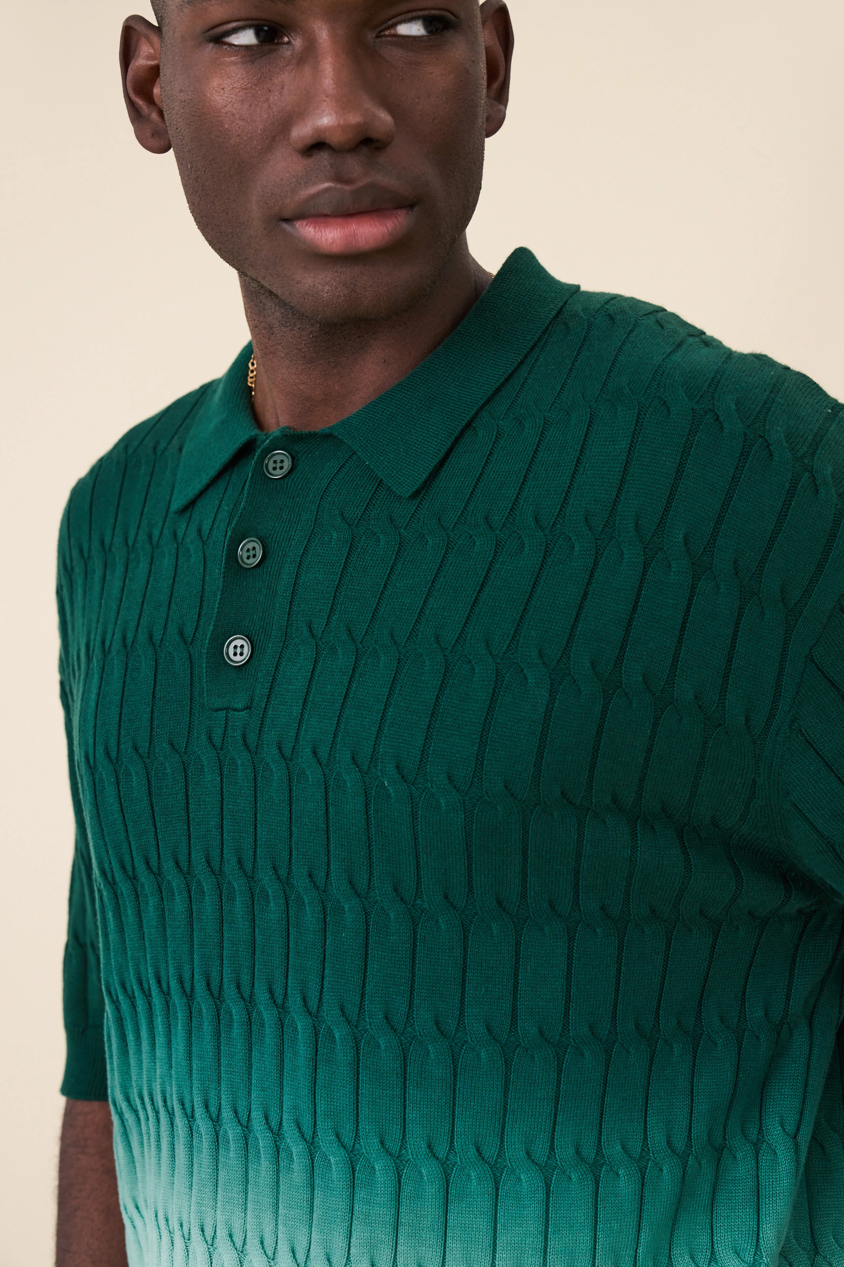 OMBRE CABLE KNIT POLO - FOREST / CREAM sold by Bound product image thumbnail 5