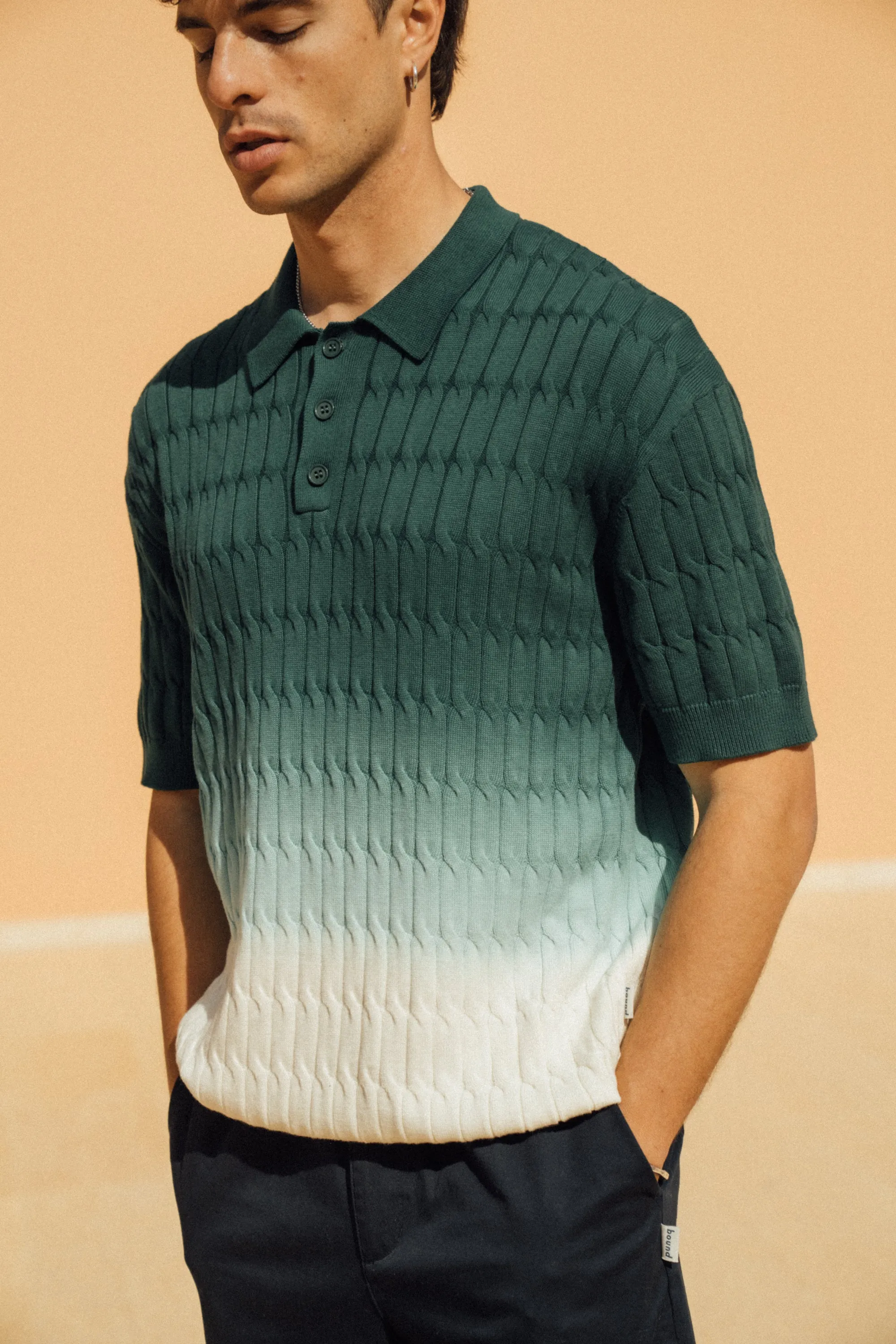 OMBRE CABLE KNIT POLO - FOREST / CREAM sold by Bound product image thumbnail 2