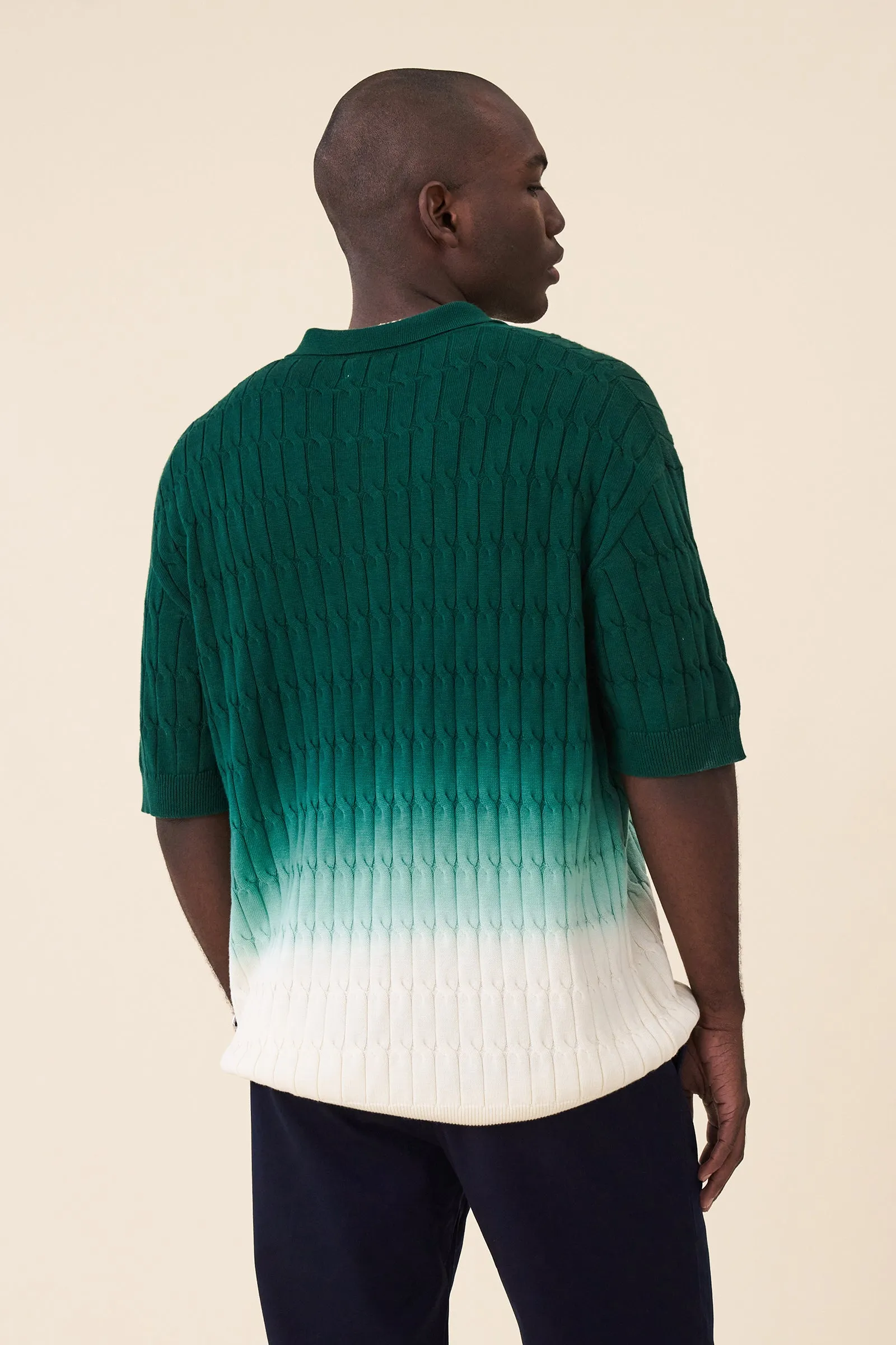 OMBRE CABLE KNIT POLO - FOREST / CREAM sold by Bound product image thumbnail 4