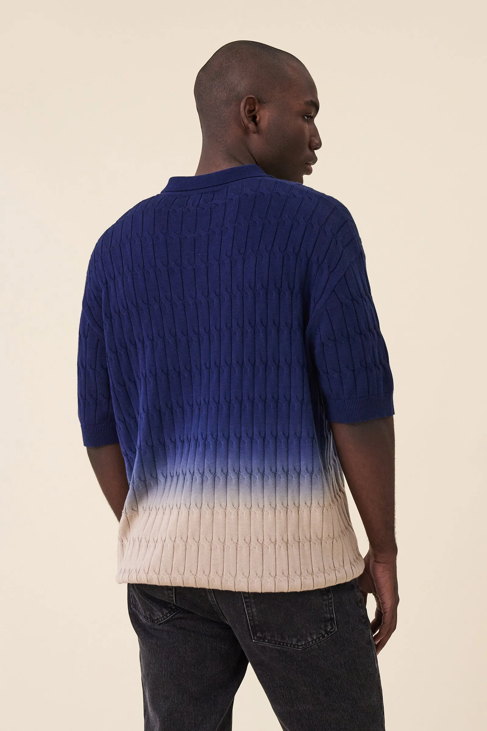 OMBRE CABLE KNIT POLO - NAVY / TAN sold by Bound product image thumbnail 4