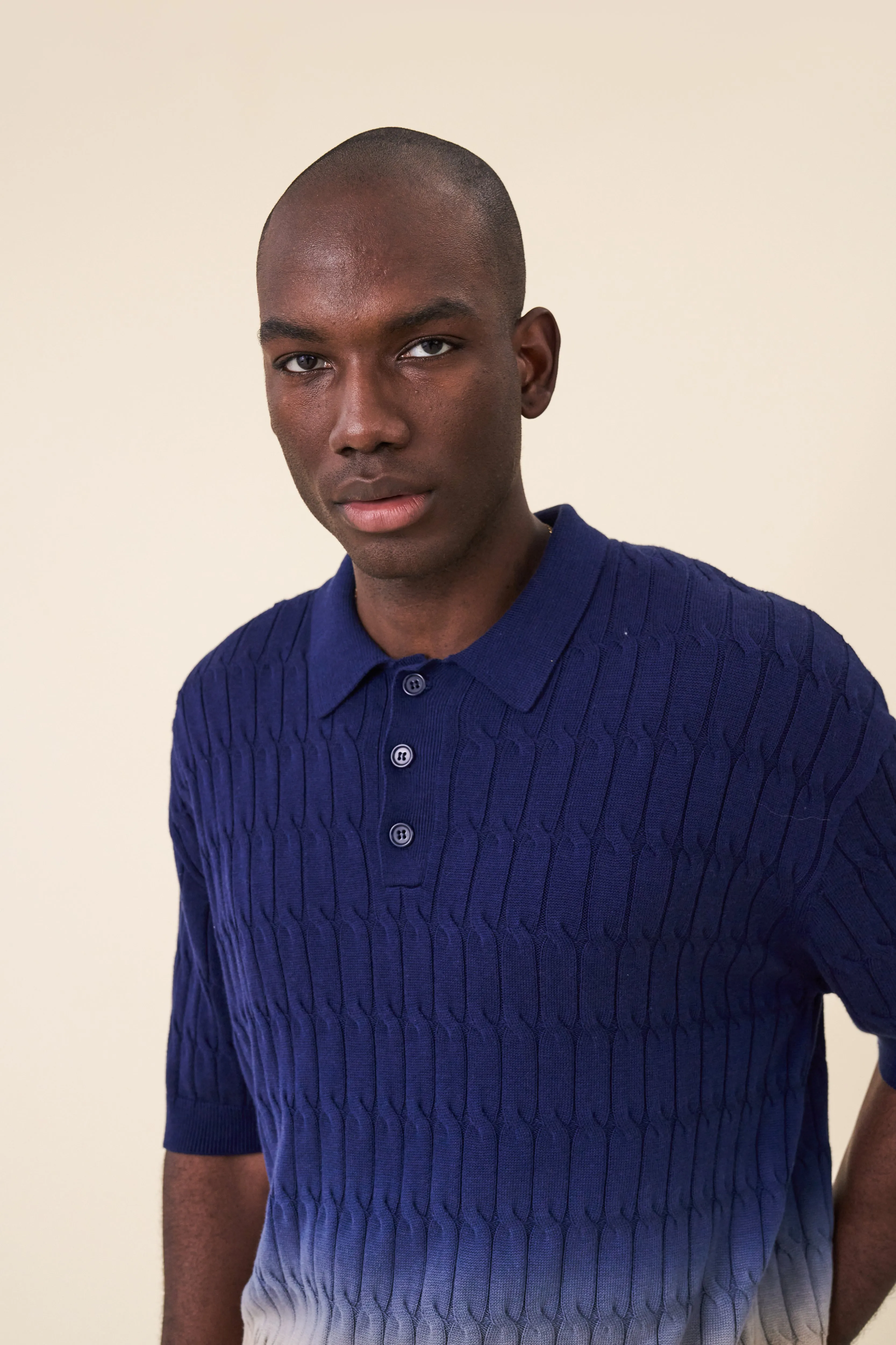 OMBRE CABLE KNIT POLO - NAVY / TAN sold by Bound product image thumbnail 5