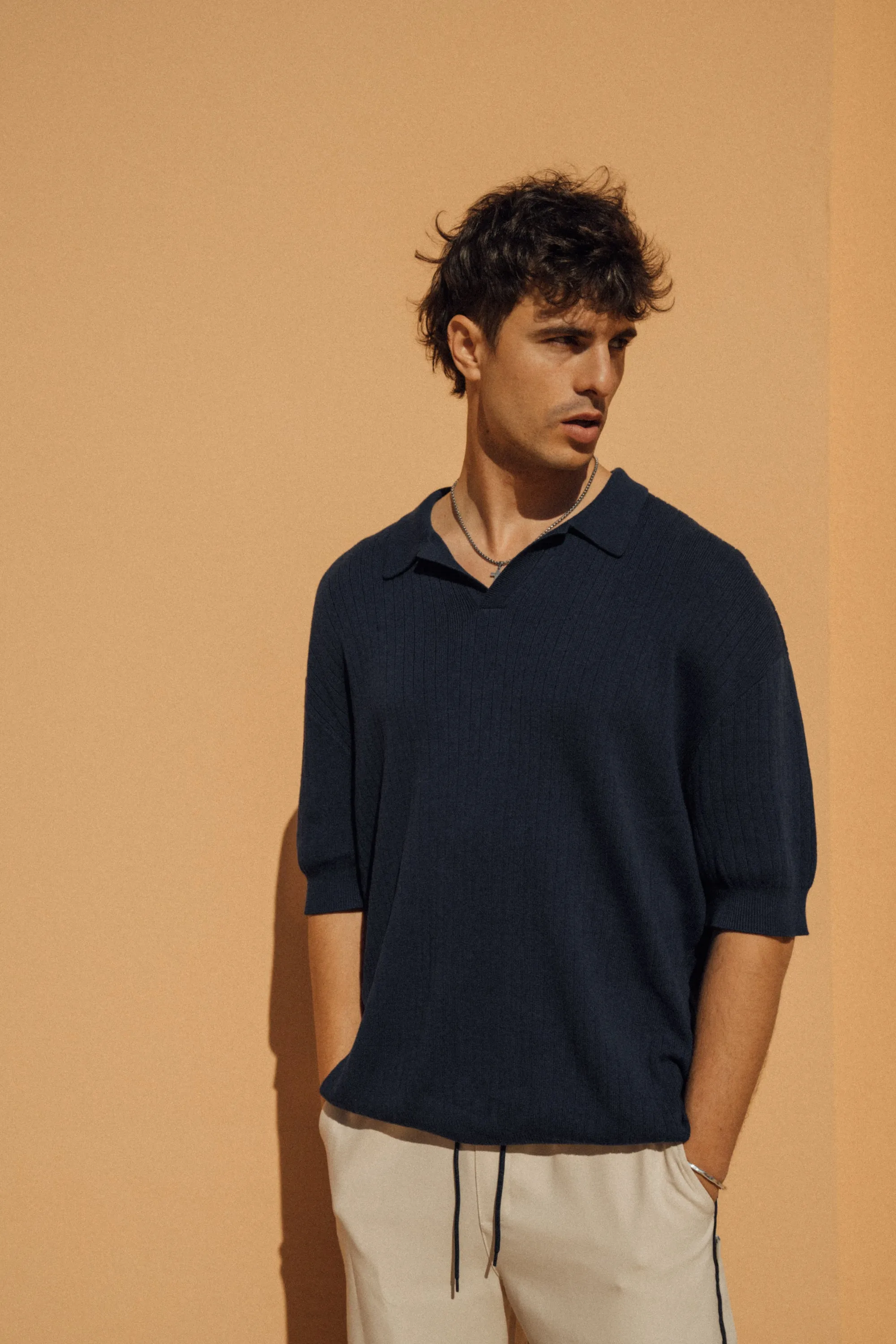 BALEARIC RIBBED KNIT POLO - NAVY sold by Bound product image thumbnail 2