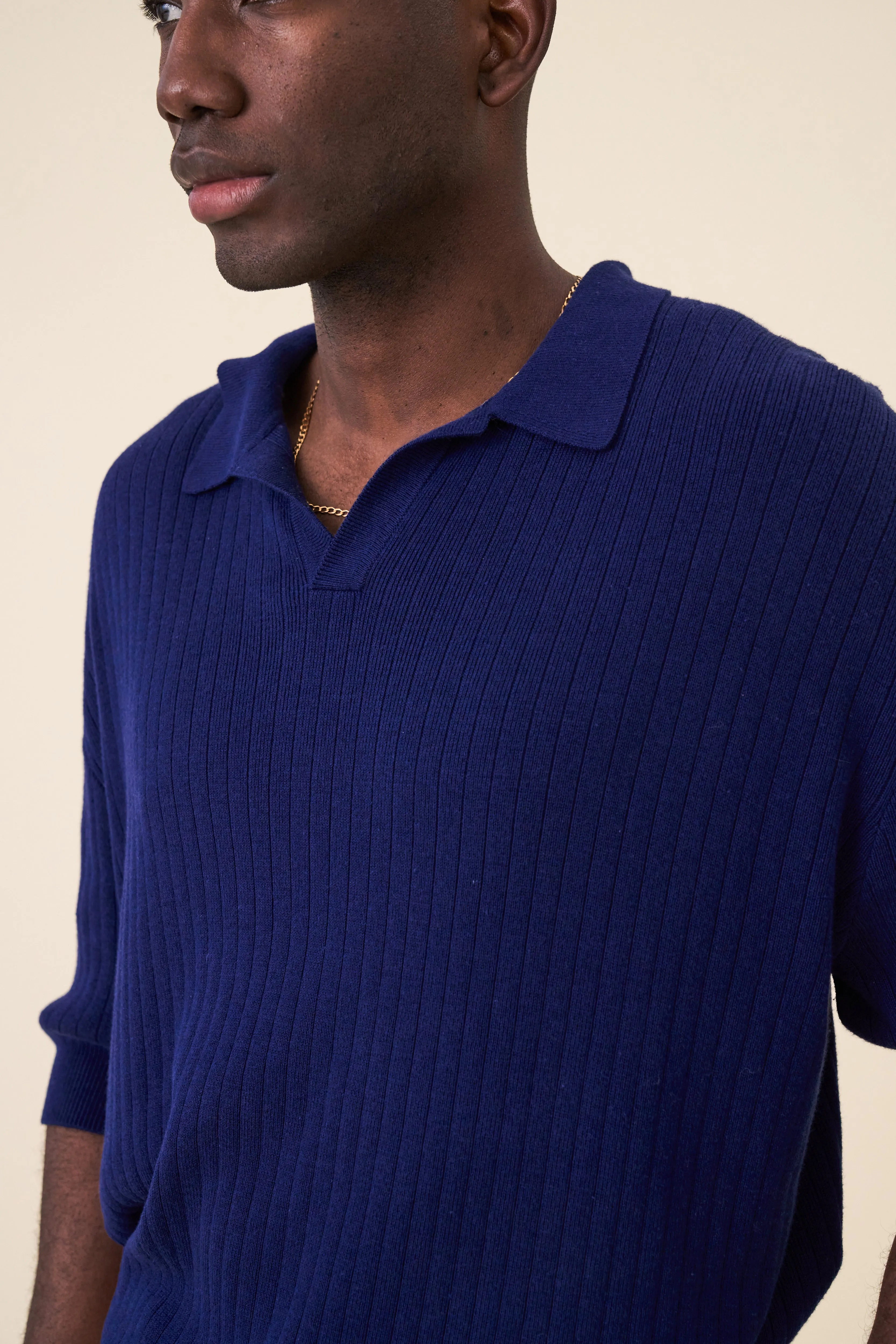 BALEARIC RIBBED KNIT POLO - NAVY sold by Bound product image thumbnail 5