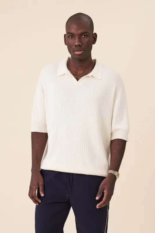 BALEARIC RIBBED KNIT POLO - ECRU sold by Bound