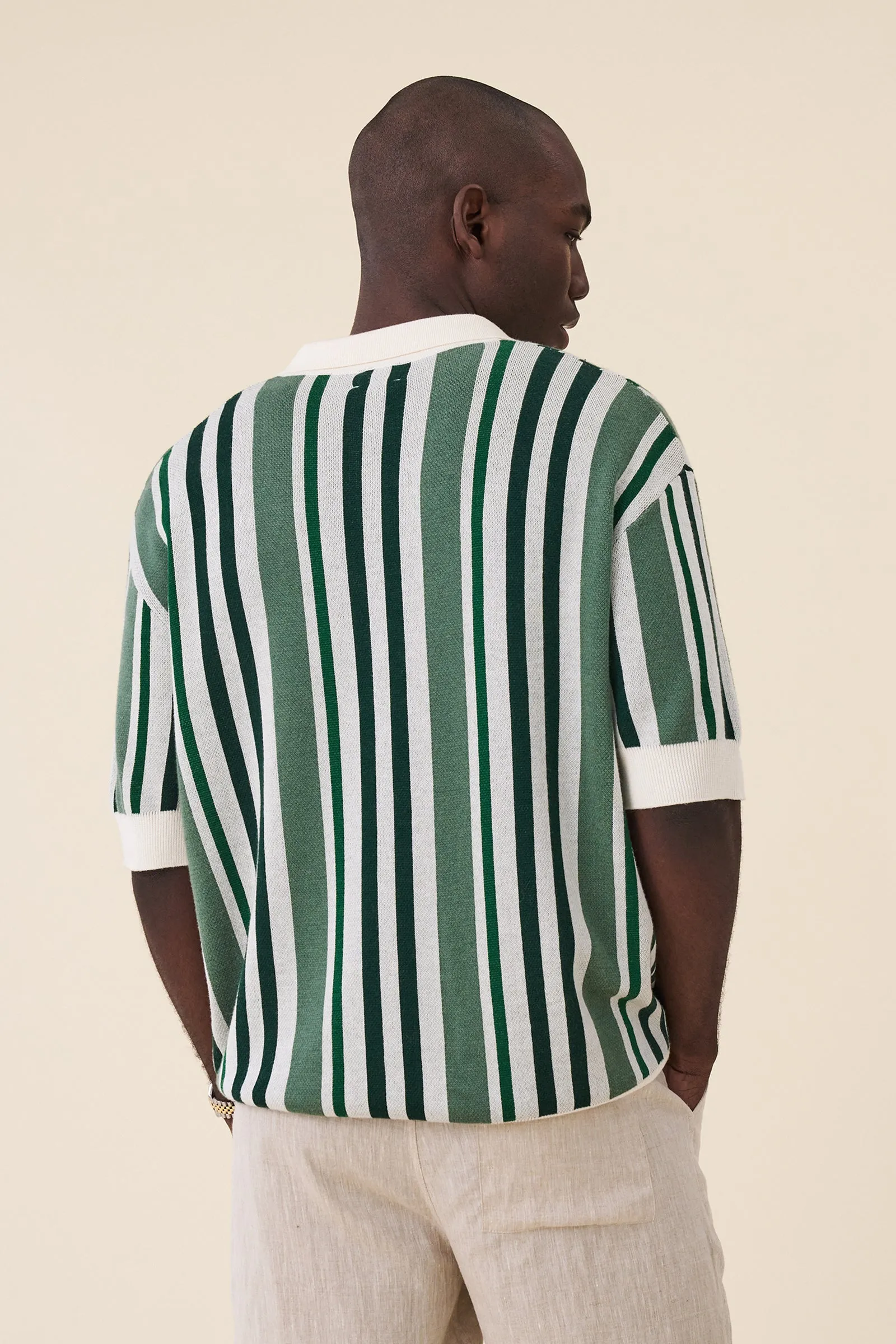 MARTINET GREEN STRIPE KNIT POLO sold by Bound product image thumbnail 3